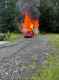 Shed fully involved upon arrival